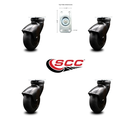 Service Caster 3 Inch Black Hooded Neoprene Rubber Top Plate Casters, 4PK SCC-03S310-NPRB-BK-4